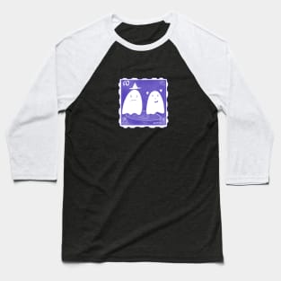 Cute Purple Ghost Couple Stamp Halloween Baseball T-Shirt